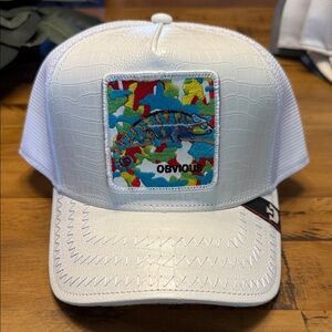 Goorin Bros.White Trucker Hat with Obvio Patch